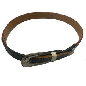 Circle Y of Yoakum Women's Red Leather Navajo Fabric Weave Western Belt Size 28